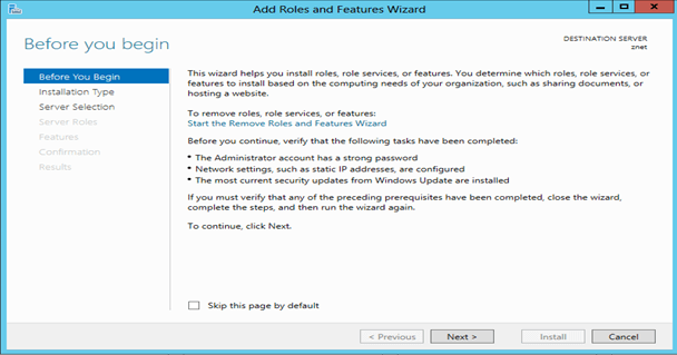 Add Roles and Features Wizard in windows active directory installation