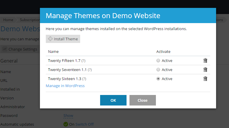 Manage themes