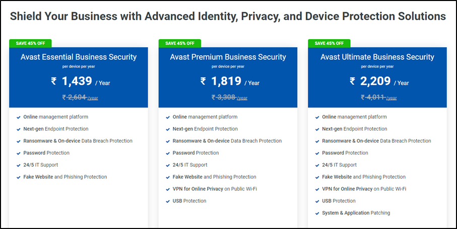 Avast Business Security plans and pricing